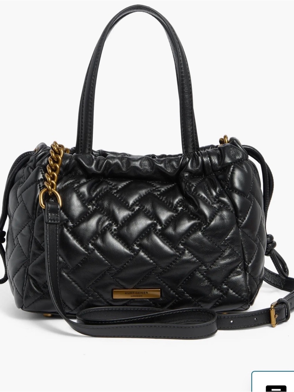 🖤 NWT KURT GEIGER SMALL KENSINGTON BLACK LEATHER DRAWSTRING BAG! - Picture 4 of 16